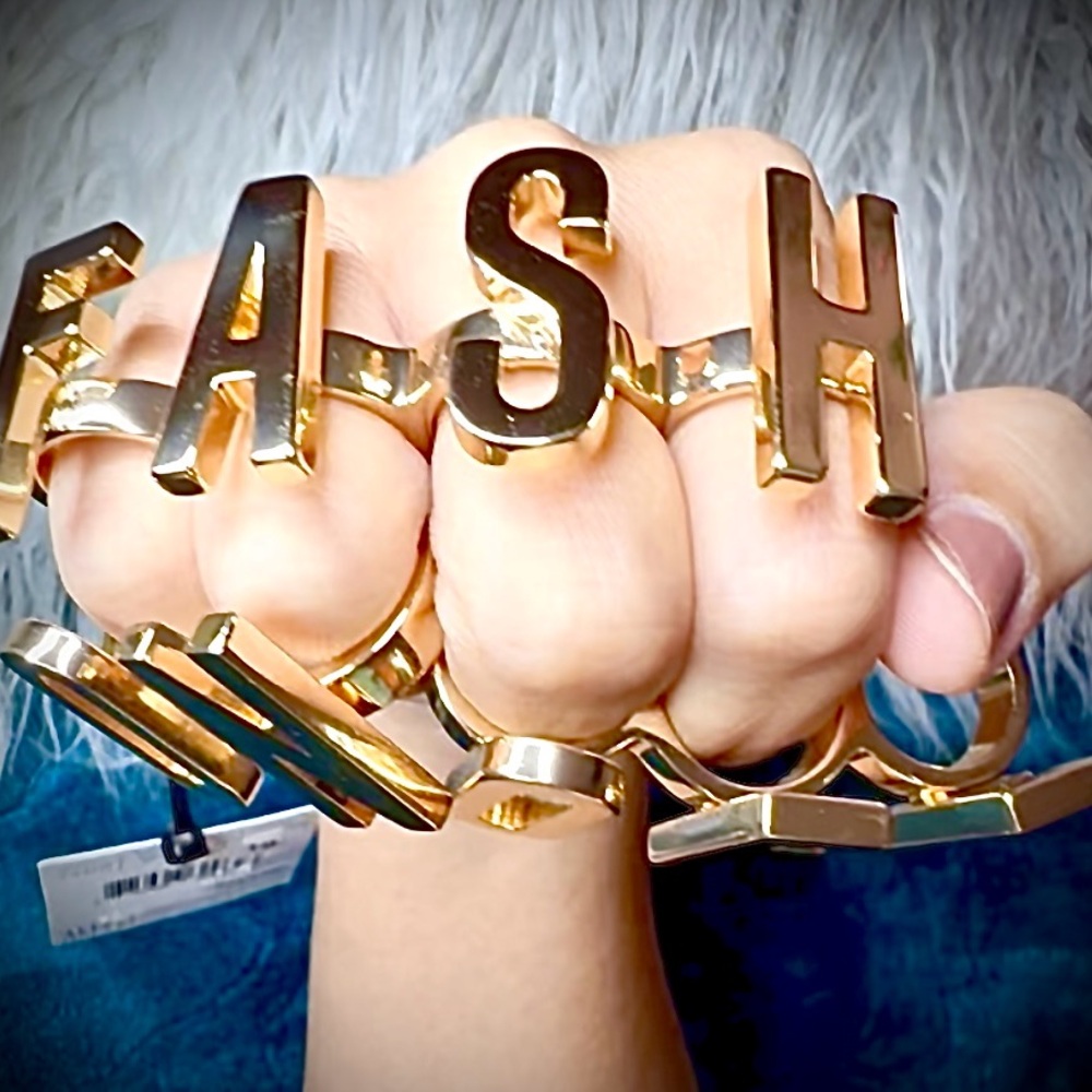 MOSCHINO Knuckle Rings NIB Jeremy Scott FASH - ON / OFF ~ Gold Plated Brass